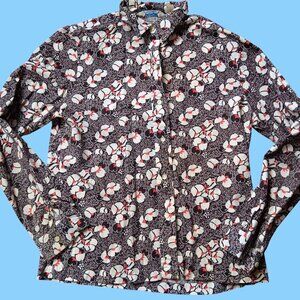 True Vintage Women's Shirt Medium Sears Perma-Prest Floral Button-Up Blouse 70's